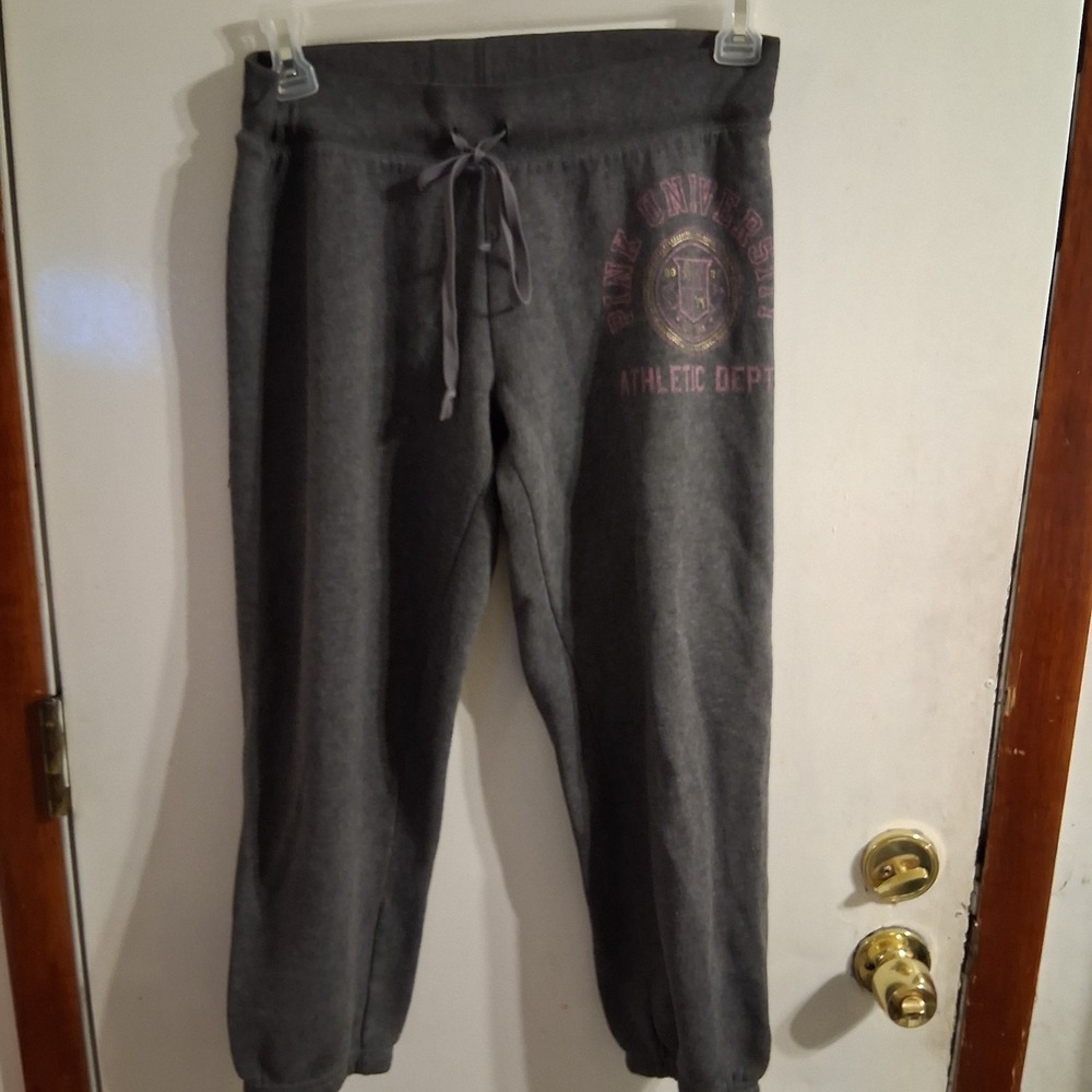 True Vintage Y2K PINK Victoria's Secret Joggers Sweatpants M Spellout EUC - Picture 2 of 6